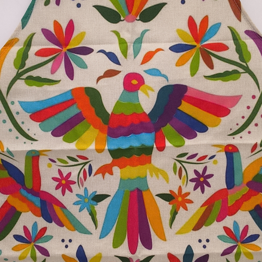 Handcrafted Linen Apron with Authentic Mexican Otomí Bird Design - Picture 3 of 8
